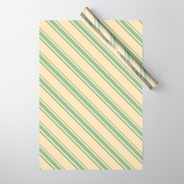 [ Thumbnail: Beige and Dark Sea Green Colored Lines Pattern Wrapping Paper ]