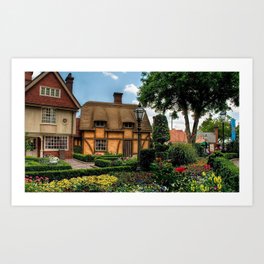 flowers trees town flower bed houses hdr Art Print