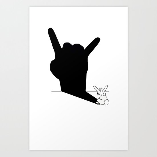 Rabbit Rock and Roll Hand Shadow Art Print
