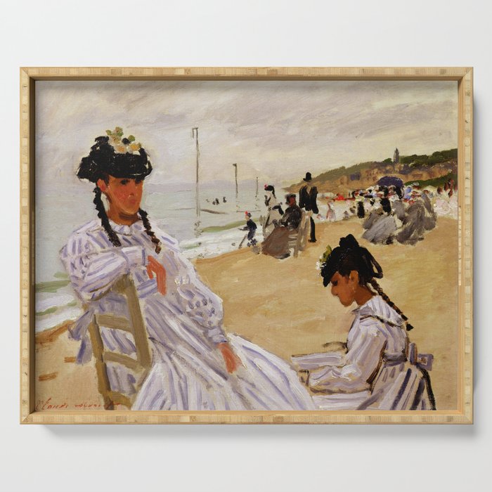 On the Beach at Trouville by Claude Monet Serving Tray
