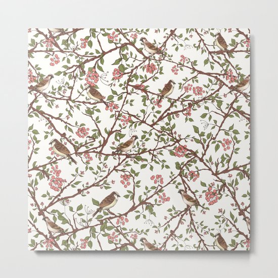 Sparrow Tree - Seamless Pattern Metal Print