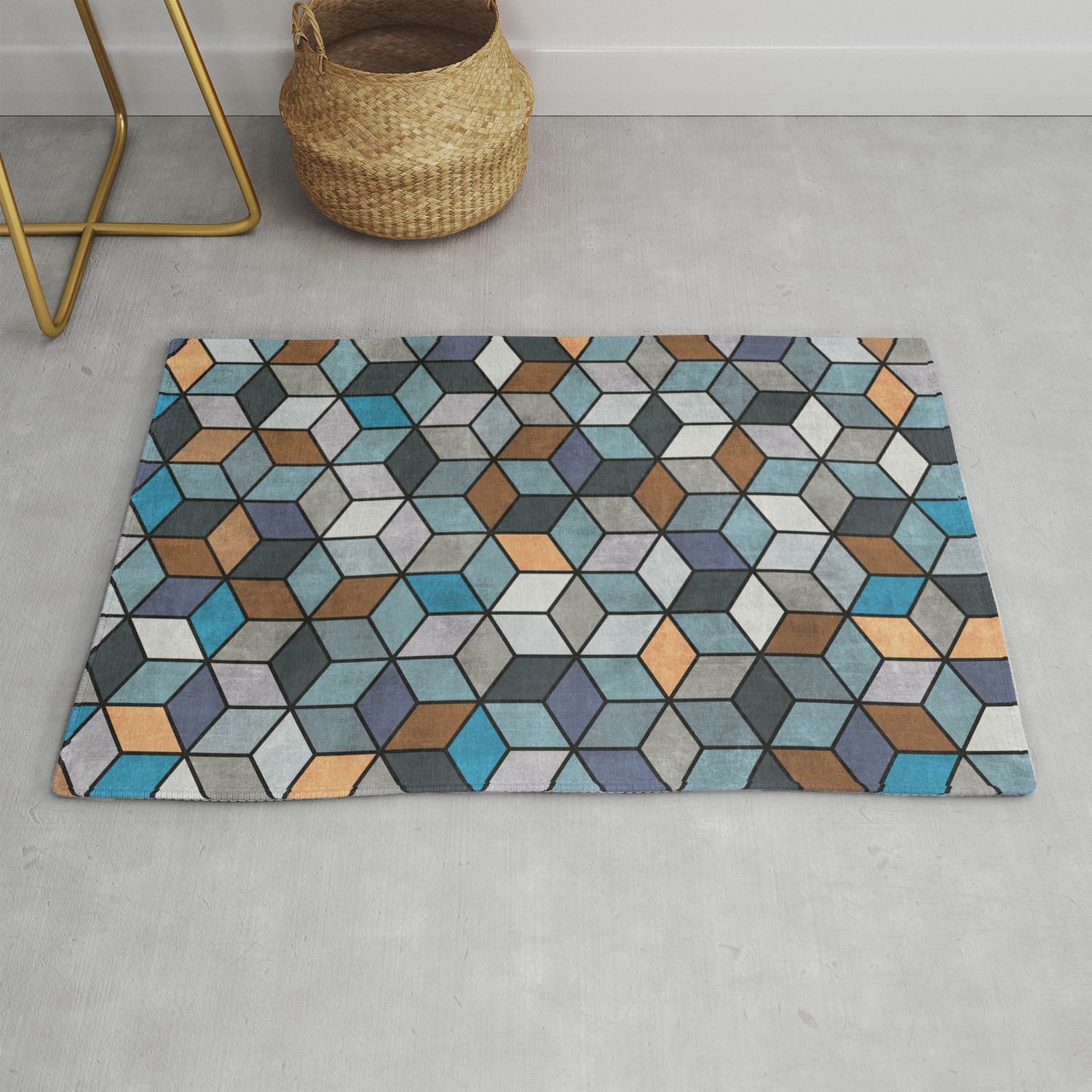 Colorful Concrete Cubes Blue Grey Brown Rug By Zoltanratko Society6
