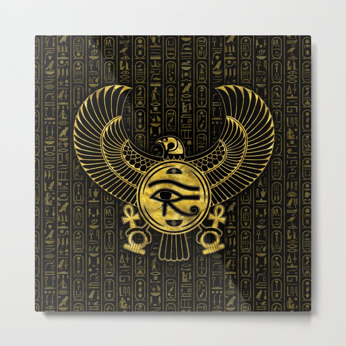 Egyptian Eye of Horus - Wadjet Gold and Black Metal Print