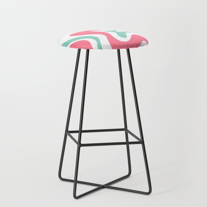 Retro Liquid Swirl Abstract Pattern in 80s Pink Teal White Bar Stool