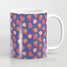 English Summer Strawberries on Royal Blue Coffee Mug