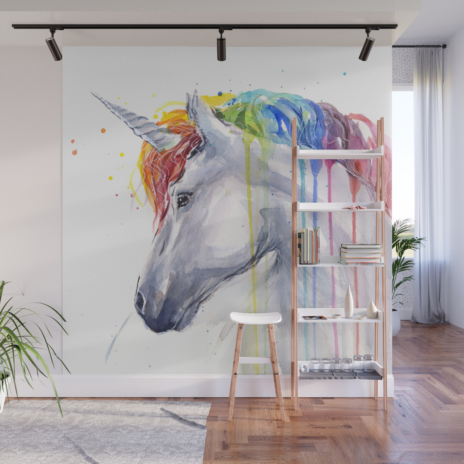 Rainbow Unicorn Watercolor Wall Mural By Olechka Society6