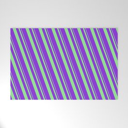 [ Thumbnail: Light Green and Purple Colored Lines Pattern Welcome Mat ]