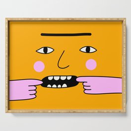 yellow super funny face smirking Serving Tray