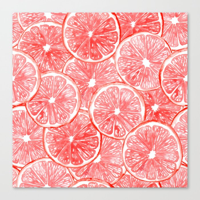 Watercolor grapefruit slices pattern Canvas Print