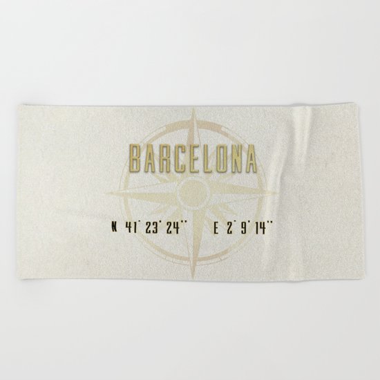 Barcelona - Vintage Map and Location Beach Towel