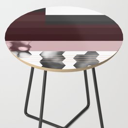 Striped Burgundy Deco Accent Side Table
