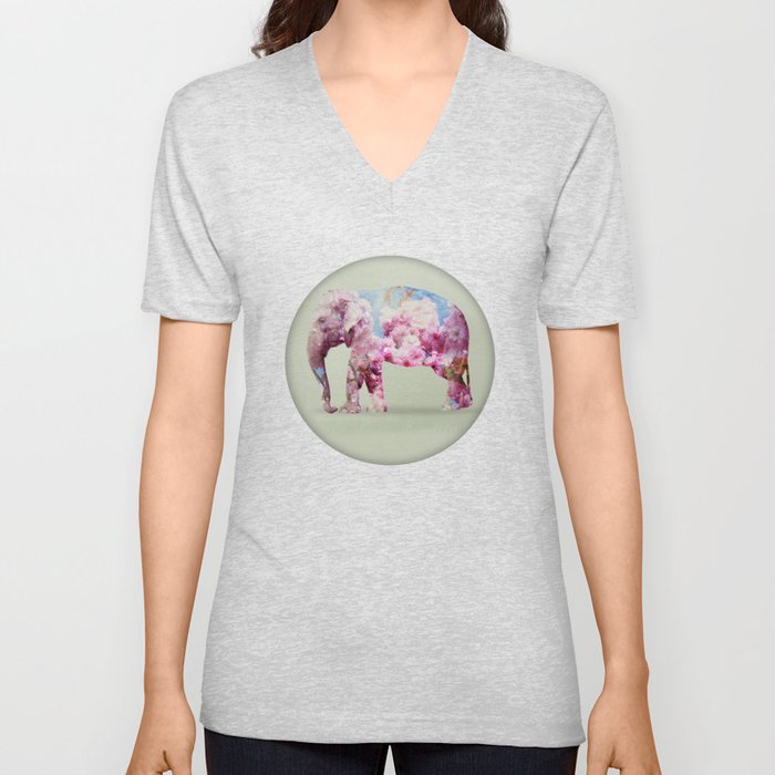 Cherry blossom Elephant V Neck T Shirt