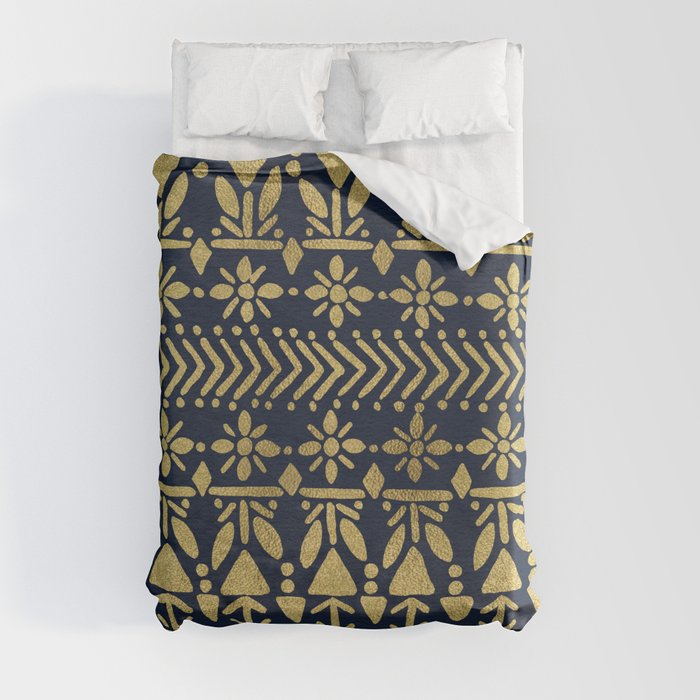 Norwegian Pattern – Gold on Navy Duvet Cover by Cat Coquillette | Society6