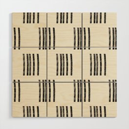 Neutral Black and White Stripe Mudcloth Wood Wall Art