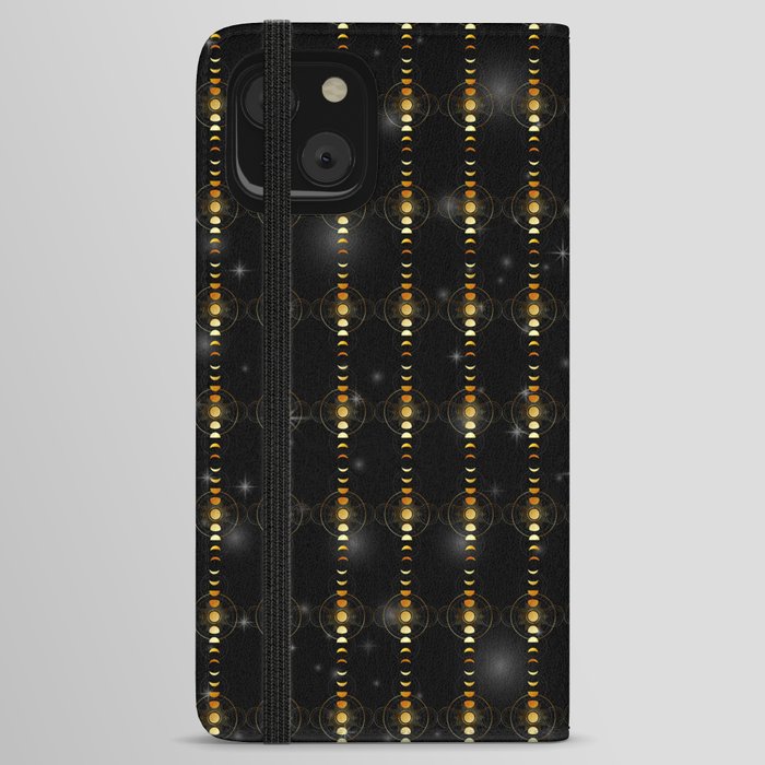 Celestial Moon phases stars and galaxy in gold iPhone Wallet Case