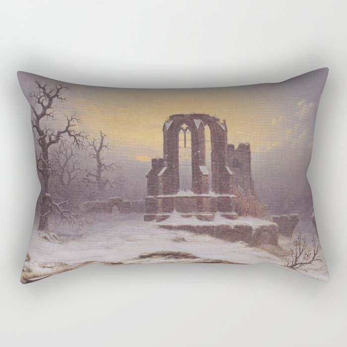 Church Ruin in the Snow Kirchenruine im Schnee - Carl Georg  Hasenpflug Rectangular Pillow