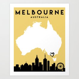 MELBOURNE AUSTRALIA LOVE CITY SILHOUETTE SKYLINE ART Art Print