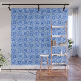 Textured Fan Tessellations in Periwinkle Blue and White Wall Mural