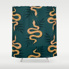 Tropical Serpent – Teal & Blush Shower Curtain
