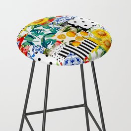 Italian,Sicilian art,patchwork,summer Flowers Bar Stool