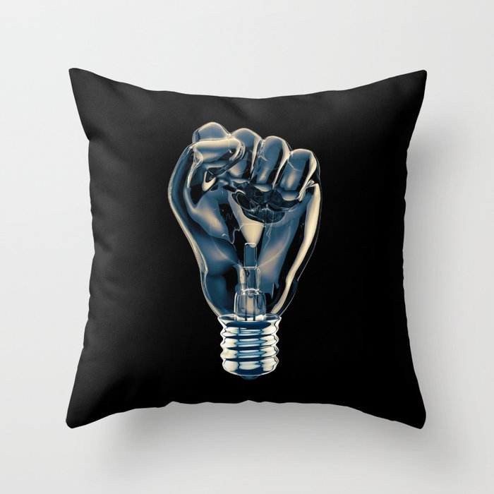Protest fist light bulb / 3D render of glass light bulb in the form of clenched fist Throw Pillow