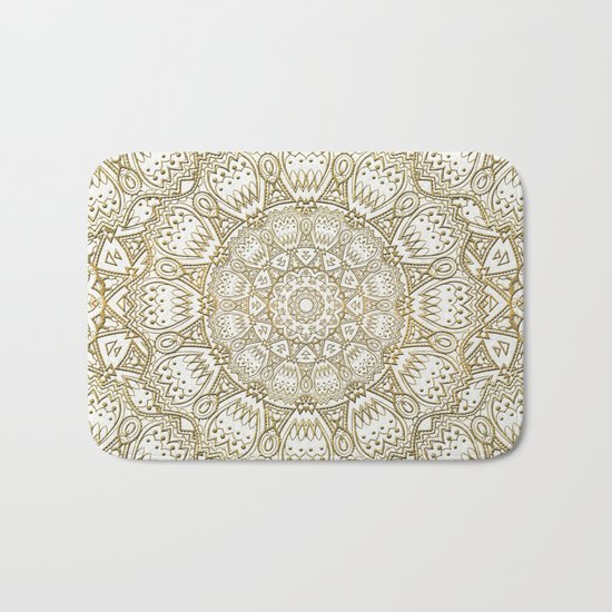 Golden Mandala in Cream Colored Background Bath Mat
