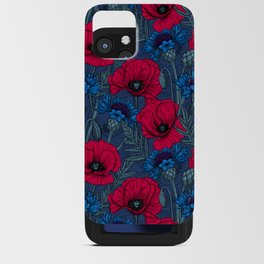 Red poppies and blue cornflowers on blue iPhone Card Case