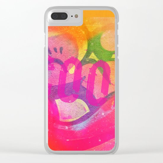 Cool colorful graffiti print in electric bright tones with two strange faces Clear iPhone Case