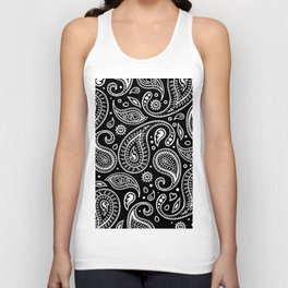 Black and White Bandana Paisley Pattern For Real Riders Unisex Tank Top
