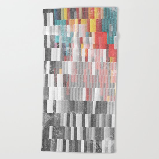 Vibrant Graffity on Black and White Geometry Beach Towel