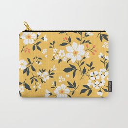 Cute floral pattern in the small flowers. Elegant print. Printing with small cream beige flowers. Light amber yellow  background. Carry-All Pouch