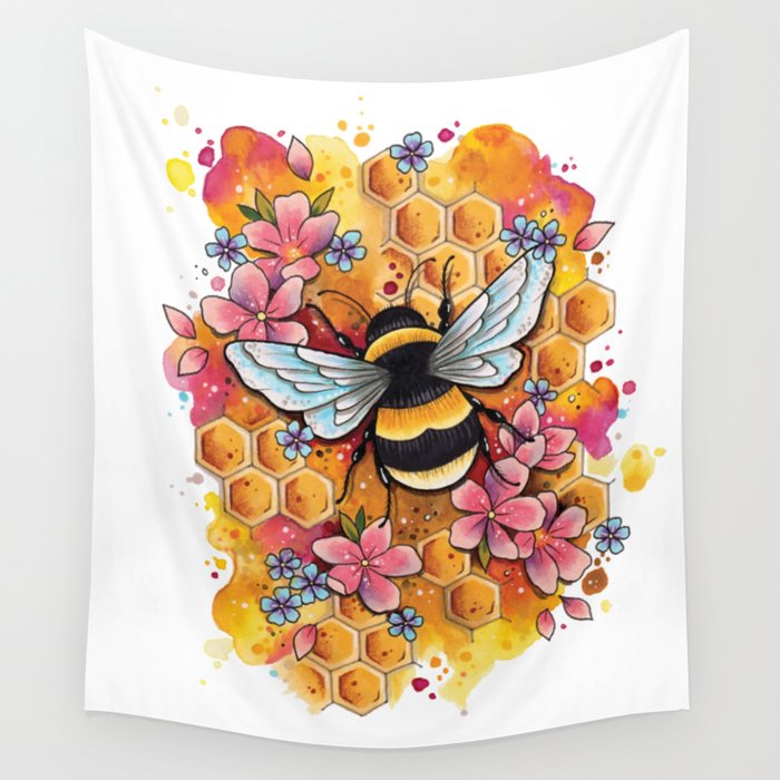 Neo Traditional Bee Wall Tapestry