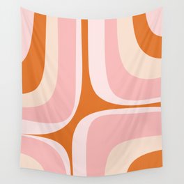 Retro Groove Pink and Orange - Cheerful Abstract Minimalist Pattern Wall Tapestry