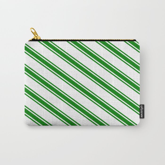 White & Green Colored Striped/Lined Pattern Carry-All Pouch