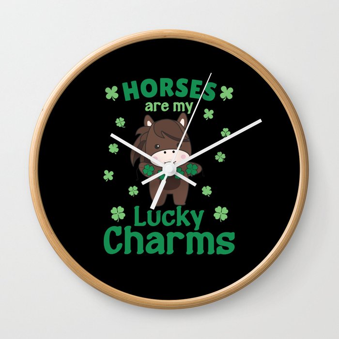 Horses Are My Lucky Charms St Patrick's Day Wall Clock