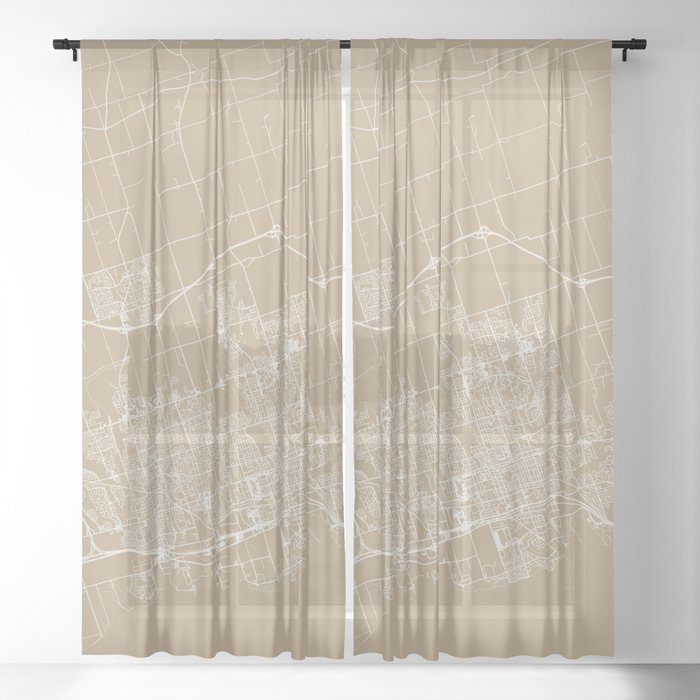 Canada, Oshawa - Artistic Map - Beige Sheer Curtain