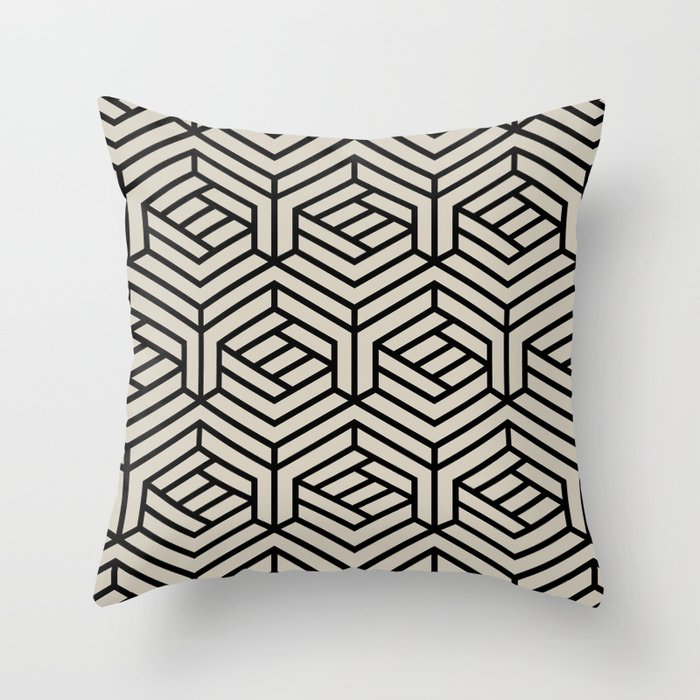 Black and Beige Cube Geometric Shape Pattern Pairs DE 2022 Trending Color Bay Salt DET642 Throw Pillow