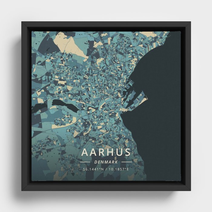 Aarhus, Denmark - Cream Blue Framed Canvas