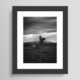 Black and White Cowboy Being Bucked Off Framed Art Print