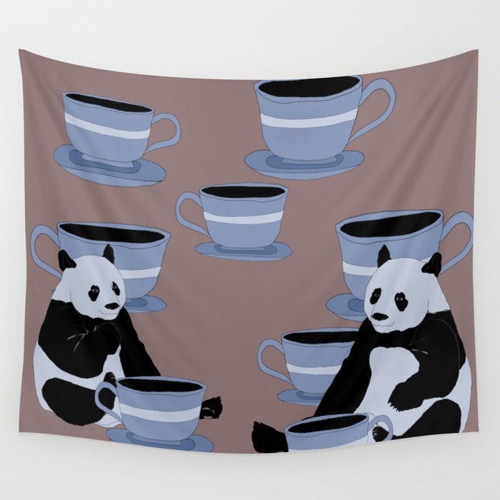Pandas with Coffee Wall Tapestry