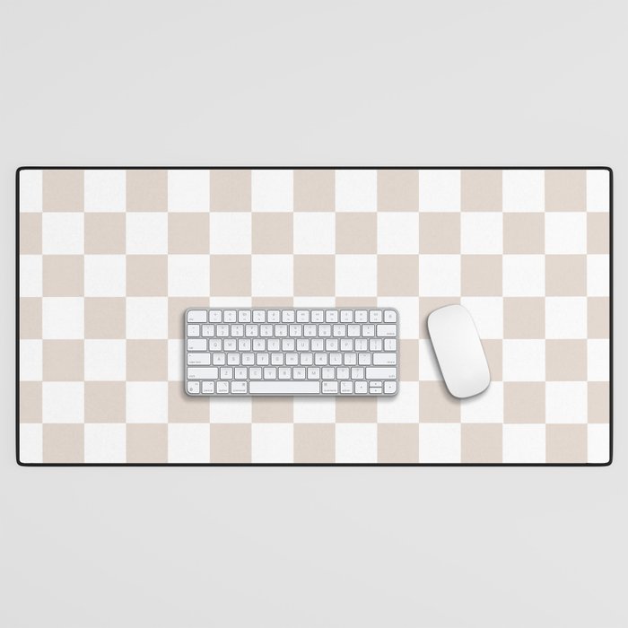 Checkered Pattern White and Perfectly Pale Rose Pink Desk Mat