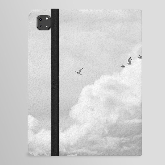 Seagulls in Nazaré Photo | Black and White Travel Photography in Portugal | Clouds and Waves Nature Art Print iPad Folio Case