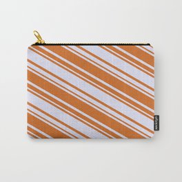 [ Thumbnail: Chocolate & Lavender Colored Lined/Striped Pattern Carry-All Pouch ]