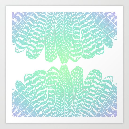 TRIBAL FEATHERS - SEAFOAM Art Print