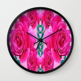 CERISE PINK GARDEN ROSES ABSTRACT PATTERN ART Wall Clock