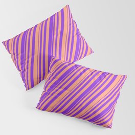 [ Thumbnail: Purple & Light Salmon Colored Striped/Lined Pattern Pillow Sham ]