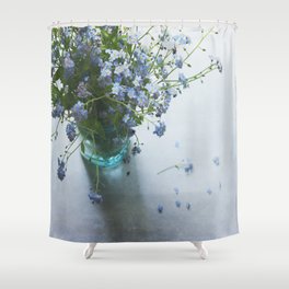 Forget-me-not bouquet in Blue jar Shower Curtain