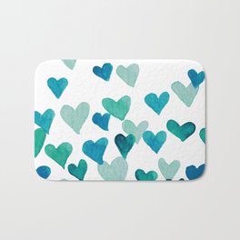 Valentine's Day Watercolor Hearts - turquoise Bath Mat | Giftforher, Aqua, Fiancee, Valentinesday, Love, Hearts, Turquoise, Stvalentine, Pink, Painting 