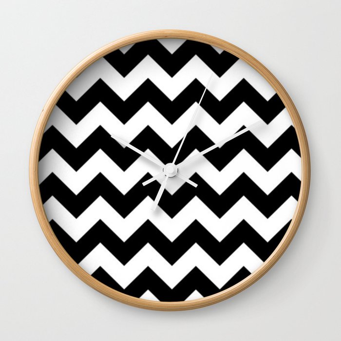 BLACK AND WHITE CHEVRON PATTERN - THICK LINED ZIG ZAG Wall Clock