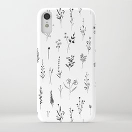 White Wildflowers Pattern iPhone Case | Minimalist, Plants, Digital, Curated, Wildflowers, Ink Pen, Flowers, Girl, Drawing, Black And White 